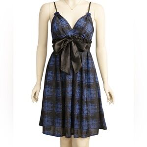 Studio M Mini Dress Size XS Black & Blue Bow Detail Cocktail Classic Coquette